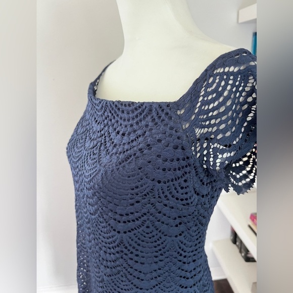Lilly Pulitzer Jade Dress Sz L Navy Off Shoulder Lace Beach Resort Cocktail - Picture 6 of 15